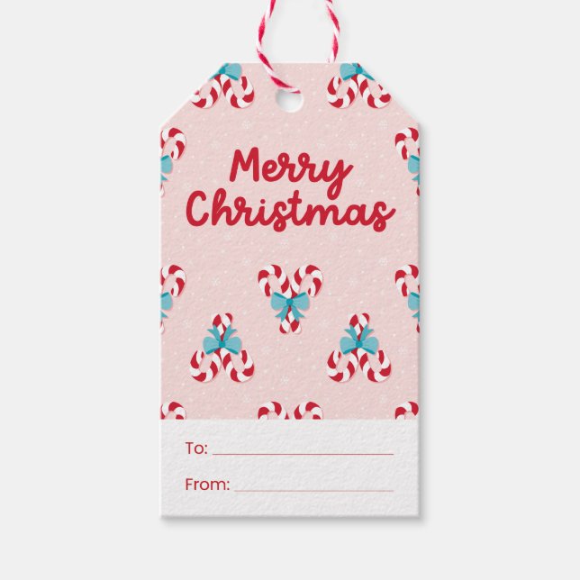 Sweet Candy Canes and Bows Weihnachten Geschenkanhänger (Vorderseite)