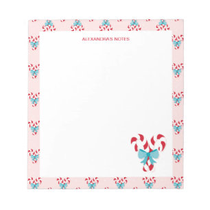 Sweet Candy Canes and Bows Weihnachtsmuster Notizblock