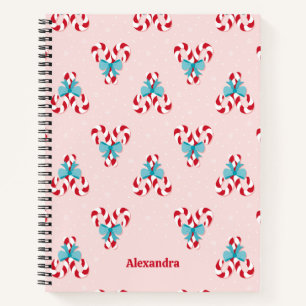 Sweet Candy Canes and Bows Weihnachtsmuster Notizbuch