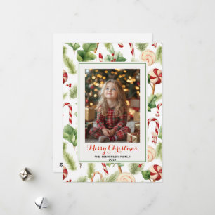 Sweet Candy Canes Custom Christmas Foto & Name Feiertagskarte