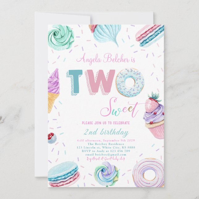Sweet Candy Celebration 2. Geburtstag Einladung (Vorderseite)