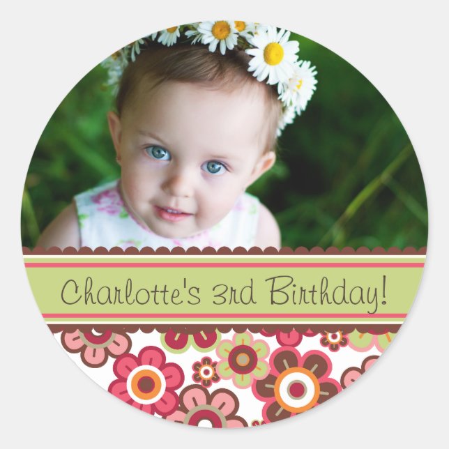 Sweet Candy Daisies Girl Birthday Foto Sticker (Vorderseite)