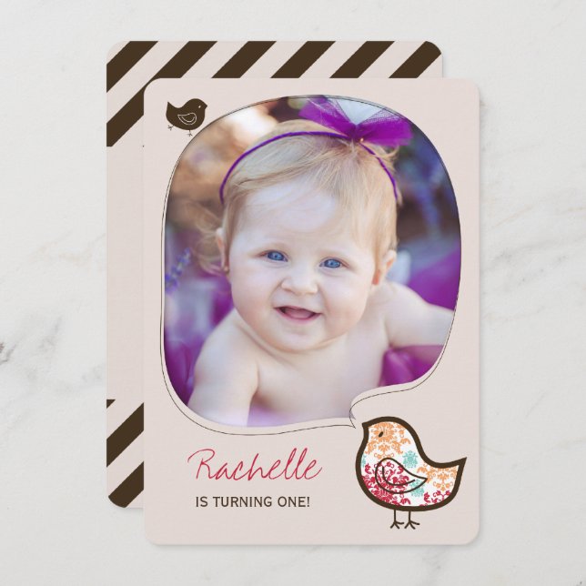 Sweet Candy Damask Chick Girl Einladung zum 1. Geb (Vorne/Hinten)