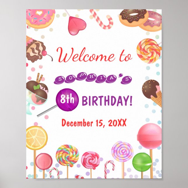 Sweet Candy Land Birthday Ice Creme Donut Willkomm Poster (Vorne)