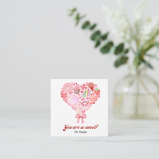 Sweet Candy rosa Valentine's Classroom Foto Card Mitteilungskarte (Stehend Vorderseite)