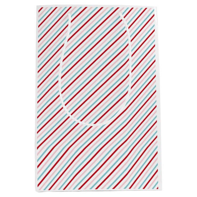 Sweet Candy Stripe Red Pink Blue Holiday/Bday  Mittlere Geschenktüte (Vorderseite)