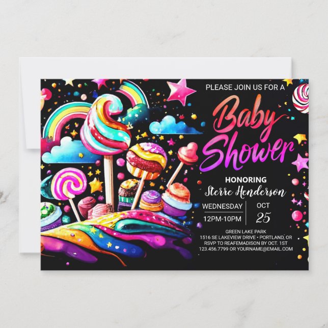 Sweet Candy Wonderland Baby Dusche Einladung (Vorderseite)
