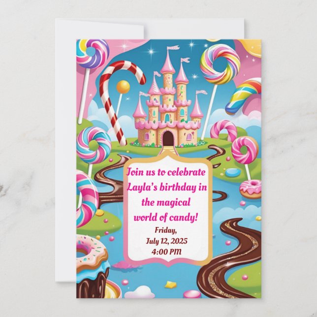 Sweet Candyland Birthday Party Invitation for Kids Einladung (Vorderseite)