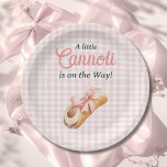 Sweet Cannoli Pink Bow Girl Italian Baby Shower Pappteller<br><div class="desc">Planning a Little Cannoli Baby Shower? This adorable Italian themed baby shower Paper Plates features watercolor cannoli pastries and a sweet bakery aesthetic in pink colors. Perfect for a Sweet Little Cannoli Is on the Way celebration.</div>