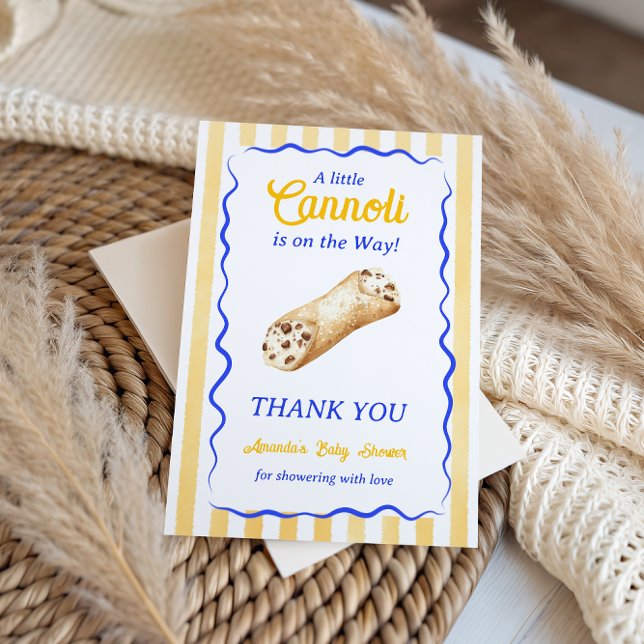 Sweet Cannoli Yellow Blue Italian Baby Shower Dankeskarte (Von Creator hochgeladen)