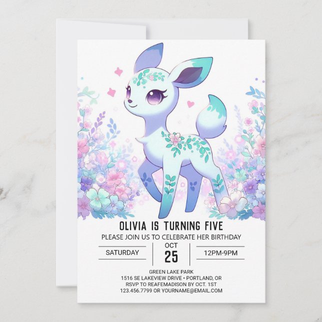 Sweet Cartoon Deer Digital Geburtstag Einladung (Vorderseite)