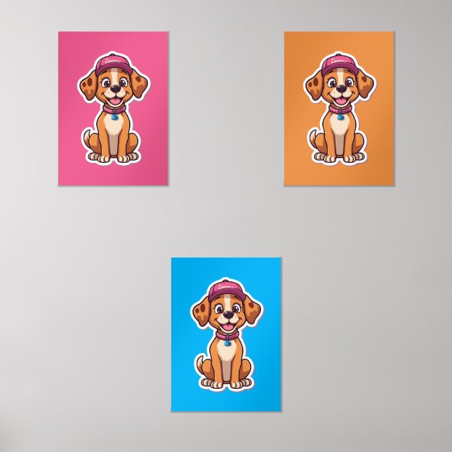 Sweet Cartoon Dog - Happy Puppy in Cap Sticker Bilderwand Sets (Vorderseite)