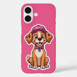 Sweet Cartoon Dog - Happy Puppy in Cap Sticker iPhone 16 Hülle