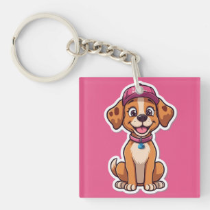 Sweet Cartoon Dog - Happy Puppy in Cap Sticker Schlüsselanhänger
