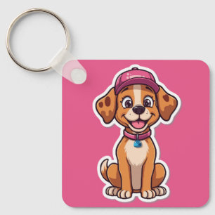 Sweet Cartoon Dog - Happy Puppy in Cap Sticker Schlüsselanhänger