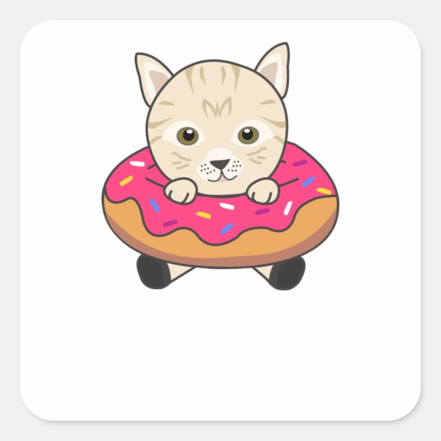 Sweet Cat Funny Animes in Donut Funny Cats Quadratischer Aufkleber (Vorderseite)
