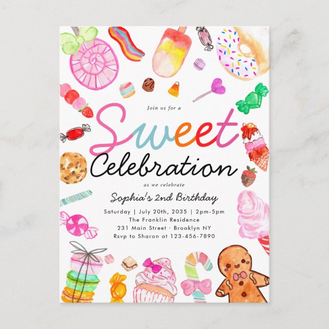Sweet Celebration Candy Kids Candyland Birthday Postkarte (Vorderseite)