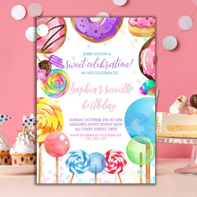 Sweet Celebration Candy Lollypops Colorful Girl Einladung (Sweet Celebration Candyland theme Girl Birthday party invitation)