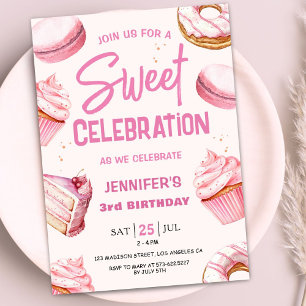 Sweet Celebration Donuts Pink Girl 3. Geburtstag Einladung