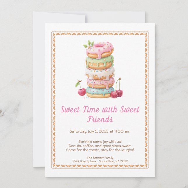 Sweet Celebration Invite – Colorful Donuts Party  Einladung (Vorderseite)