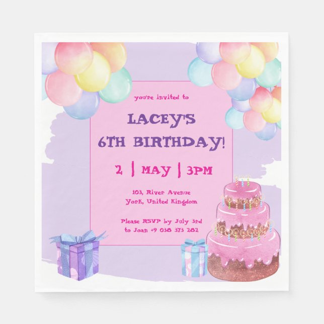 Sweet Celebration: Lila Geburtstagspapier Napkin Serviette (Vorderseite)