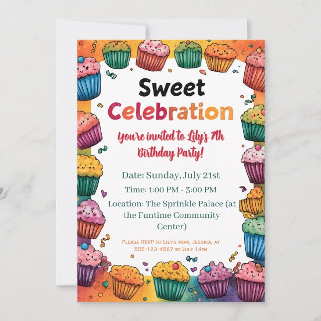 "Sweet Celebration" Party mit einem farbenfrohen C Einladung (Vorderseite)
