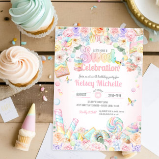 Sweet Celebration Pastel Candy Shoppe Geburtstag Einladung