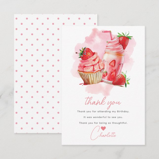 Sweet Celebration Strawberry Birthday Dankeskarte (Vorne/Hinten)