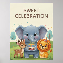 Sweet Celebration Woodland Animals Kids Wall Art Poster