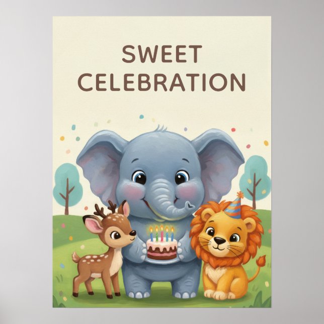 Sweet Celebration Woodland Animals Kids Wall Art Poster (Vorne)