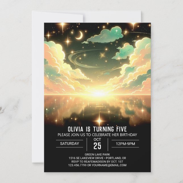 Sweet Celestial Digital Geburtstag Einladung (Vorderseite)