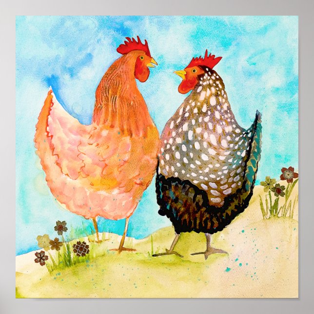 Sweet Cheery Chickens Print Poster (Vorne)