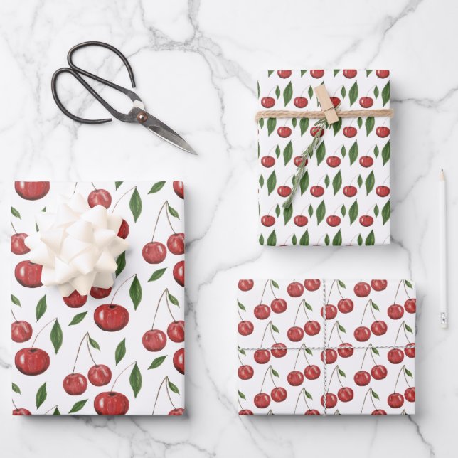 Sweet Cherries Aquarellbilder Geschenkpapier Set (Vorderseite)