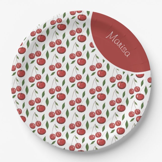 Sweet Cherries Aquarellbilder Pappteller (Vorderseite)