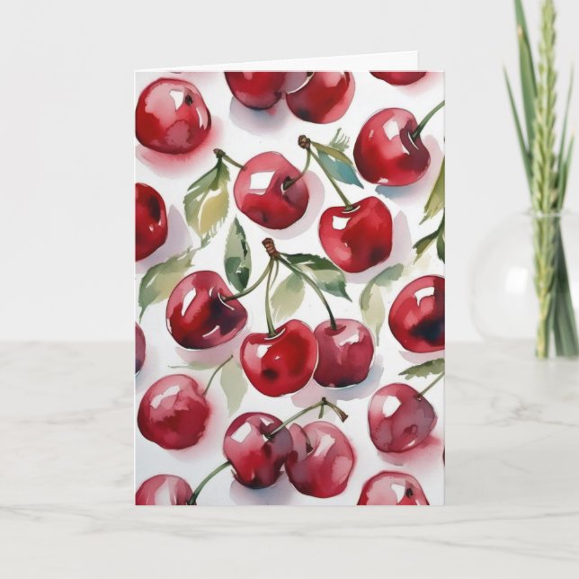 Sweet cherries colorful watercolor cherry art  karte (Vorderseite)