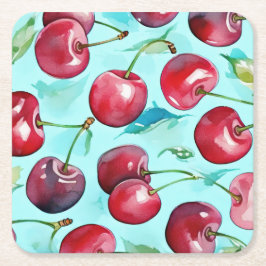 Sweet cherries colorful watercolor cherry art  rechteckiger pappuntersetzer