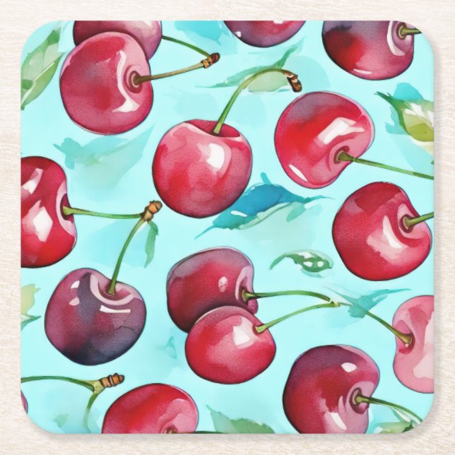 Sweet cherries colorful watercolor cherry art  rechteckiger pappuntersetzer (Vorderseite)