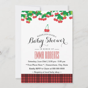 Sweet Cherries Picnic Gingham Baby Shower Einladung