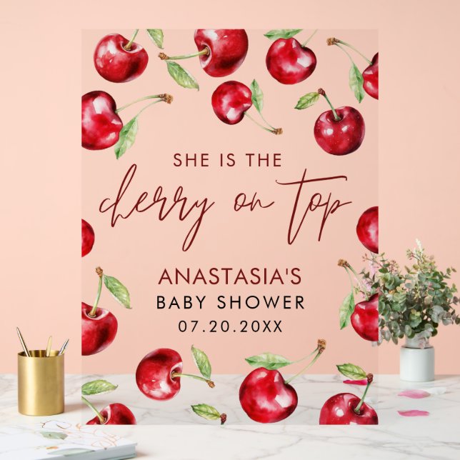Sweet Cherry auf Top Baby Dusche Acrylschild (Hochzeit)