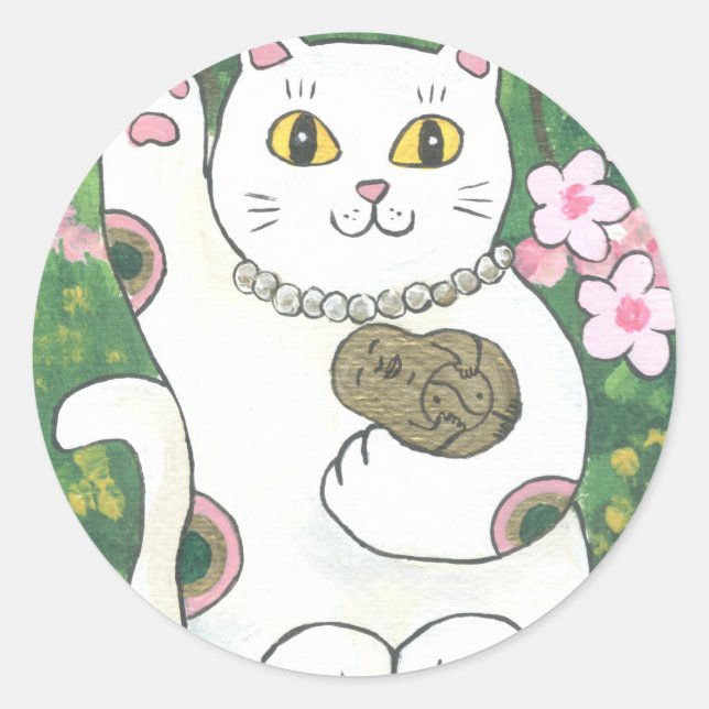 Sweet Cherry Blossom Neko Runder Aufkleber (Vorderseite)
