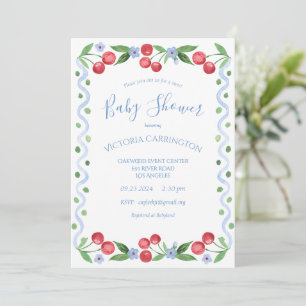 Sweet Cherry Blue Baby Dusche Einladung