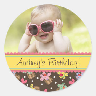 Sweet Cherry Cupcakes Girl Birthday Foto Sticker