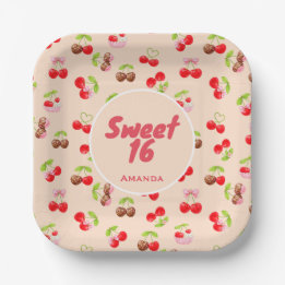 Sweet Cherry Dessert Birthday Pattern Cute Party  Pappteller