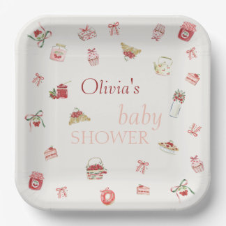 Sweet Cherry Dessert Watercolor Baby Shower Pappteller