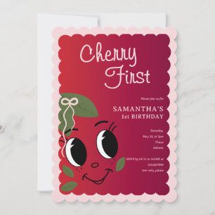 Sweet Cherry First Girl Niedlicher Cartoon 1. Gebu Einladung