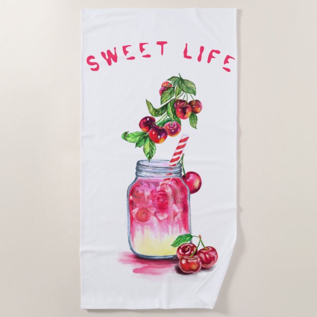 Sweet Cherry Juice Cool Drink Beach Handtuch (Vorderseite)