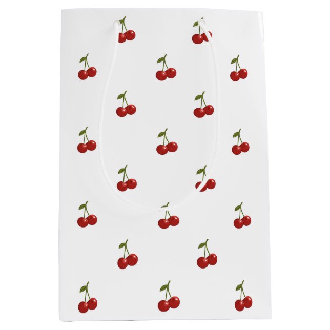🍒 Sweet Cherry Minimal Elegant Tissue Paper Mittlere Geschenktüte (Vorderseite)