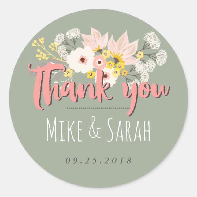 Sweet Chic Spring Blume Bouquet Danke Sticker (Vorderseite)