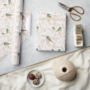 Sweet Chickadee Blumenmuster Pink Gold Geschenkpapier