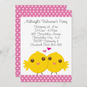 Sweet Chicks in Liebe Pink Kids Valentines Party Einladung